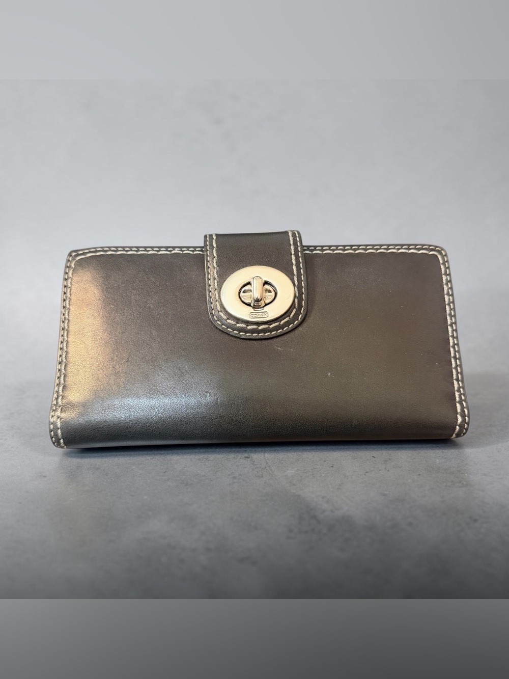 Coach Black Leather Turnlock Long Wallet With Removable Checkbook Cover (A568)